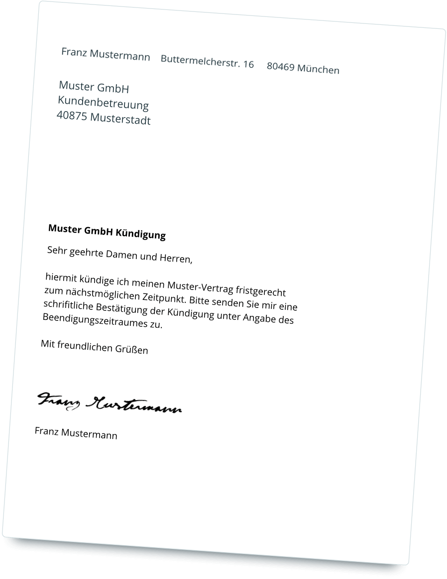 Musterkündigungsbrief mit Kündigungsgarantie
